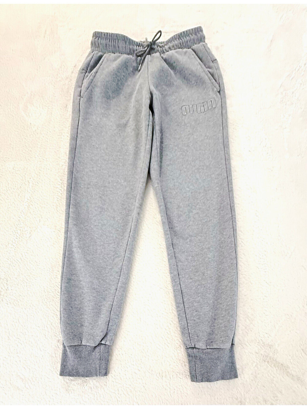 PUMA Men’s M Gray Fleece Jogger Sweatpants Embossed Logo Drawstring